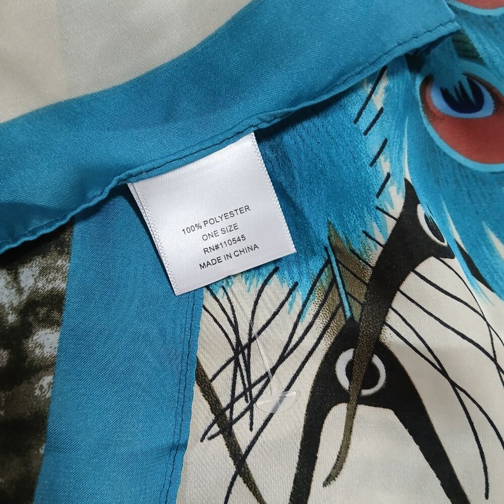 Super Large Teal Peacock and Cherry Blossom Scarf Wrap - Picture 7 of 9